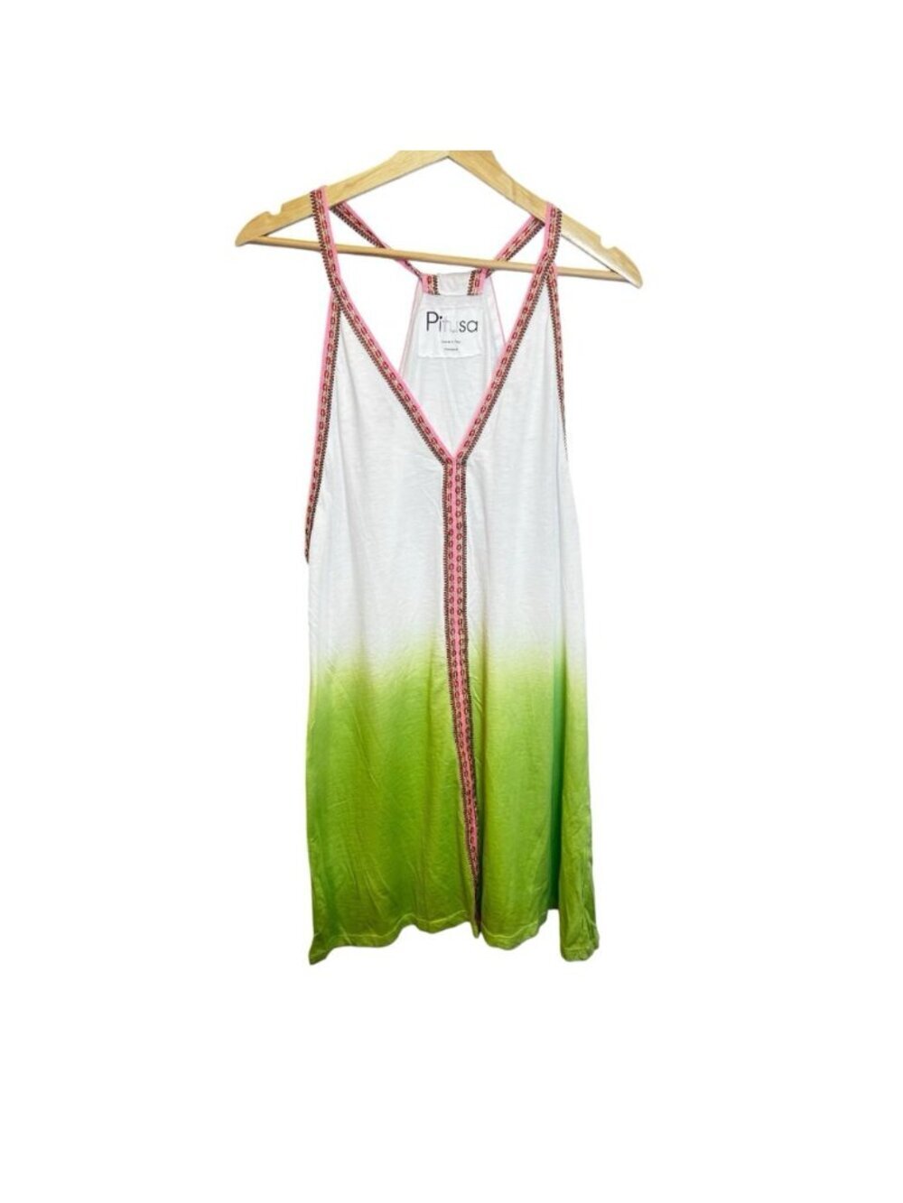 Pitusa Dip Dye Ombré Green Sundress One Size Standard Midi Peru Cotton
